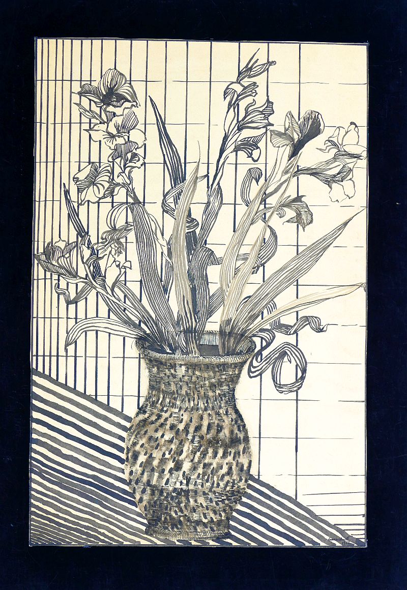 B. Hammerschmidt, Blumenstillleben, Tusche, signiert, 1962-image