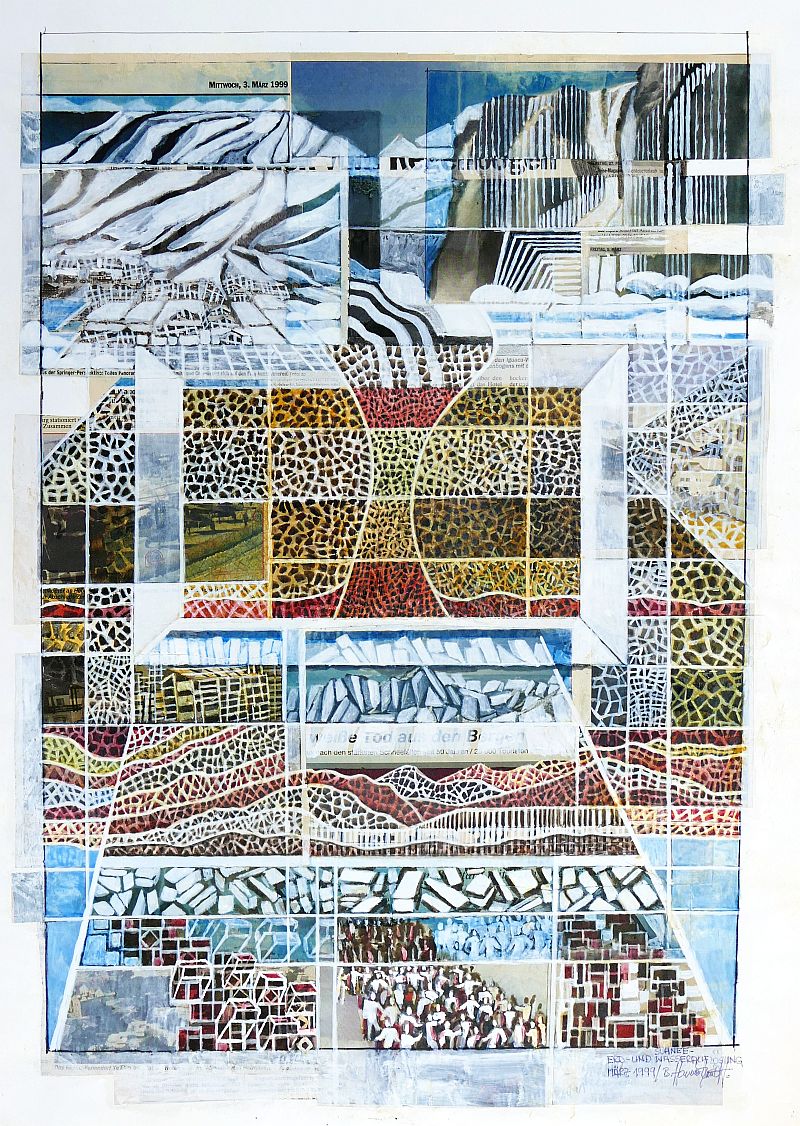 B. Hammerschmidt, Schnee- Erd- und Wasserauflösung, Collage, weißgehöht, signiert, 1999-image