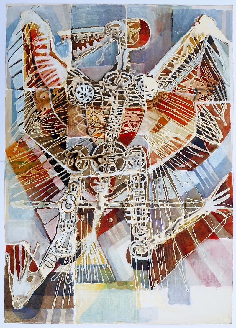 B. Hammerschmidt, ohne Titel (Vogel-Mensch/Maschine), Öl auf Malkarton, nicht signiert, um 1970-image