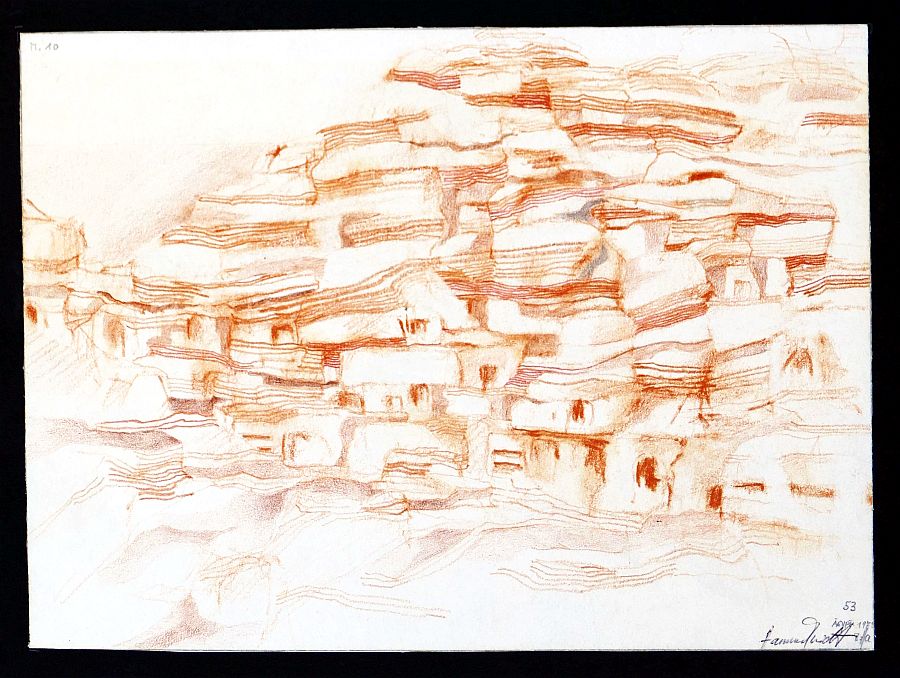 B. Hammerschmidt, Ägypten (Felsendorf), Röthelzeichnung, signiert, 1975.-image