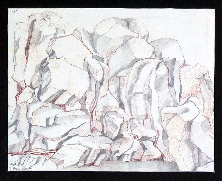 B. Hammerschmidt, Ägypten (Felsstruktur), Bleistift, Buntstift, signiert,1975-image