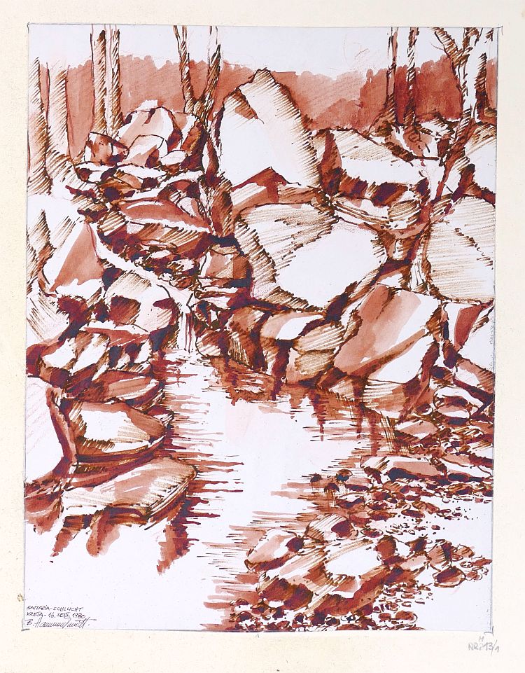 B. Hammerschmidt, Samaria-Schlucht, Kreta, Tusche, signiert, 1980.-image