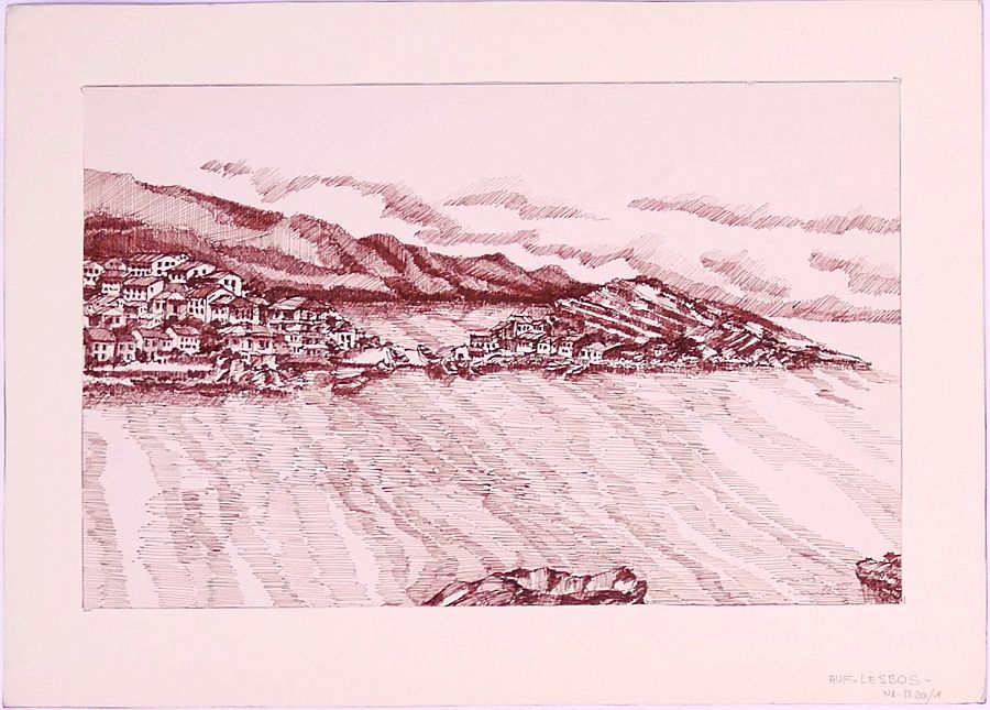 B. Hammerschmidt, Auf Lesbos, Tuschfeder, bezeichnet, nicht signiert, (1980)-image