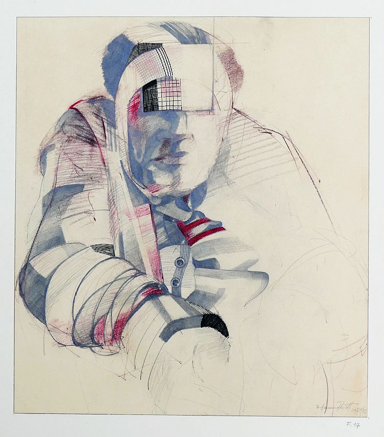 B. Hammerschmidt, ohne Titel (Portrait eines sitzenden Mannes), Mischtechnik, signiert, 1974-75-image