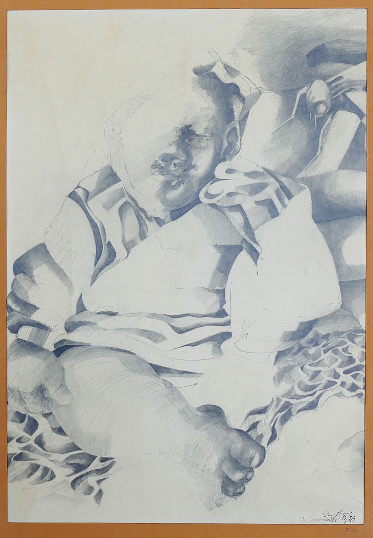 B. Hammerschmidt, ohne Titel (Portrait eines Sitzenden). Bleistiftzeichnung, signiert, 1975-76-image