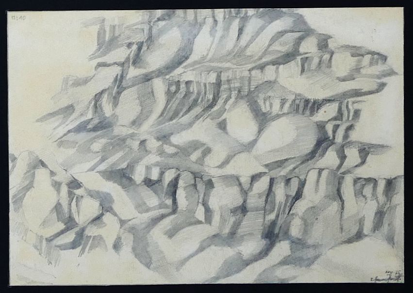 B. Hammerschmidt, unleserlich bezeichnet (Felsstruktur), Bleistift, signiert, 1975-image