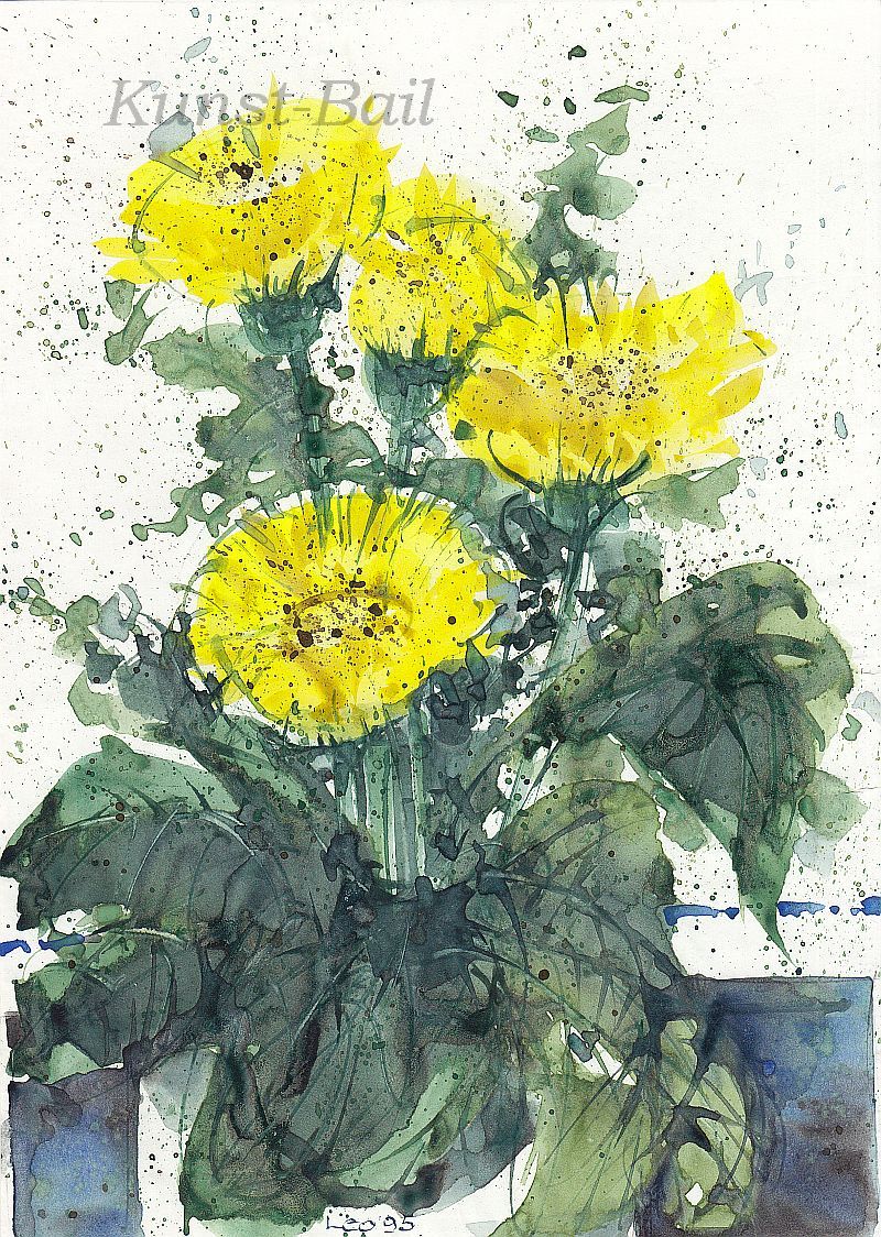 Leo Hammerl, Gelbe Gerbera, Aquarell, signiert, 1995-image