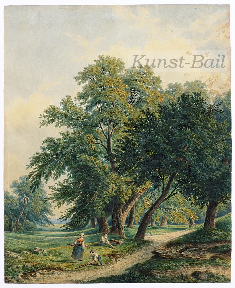 Ludwig Löffler, beim Holzsammeln im Park, Aquarell, monogrammiert, 1866-image