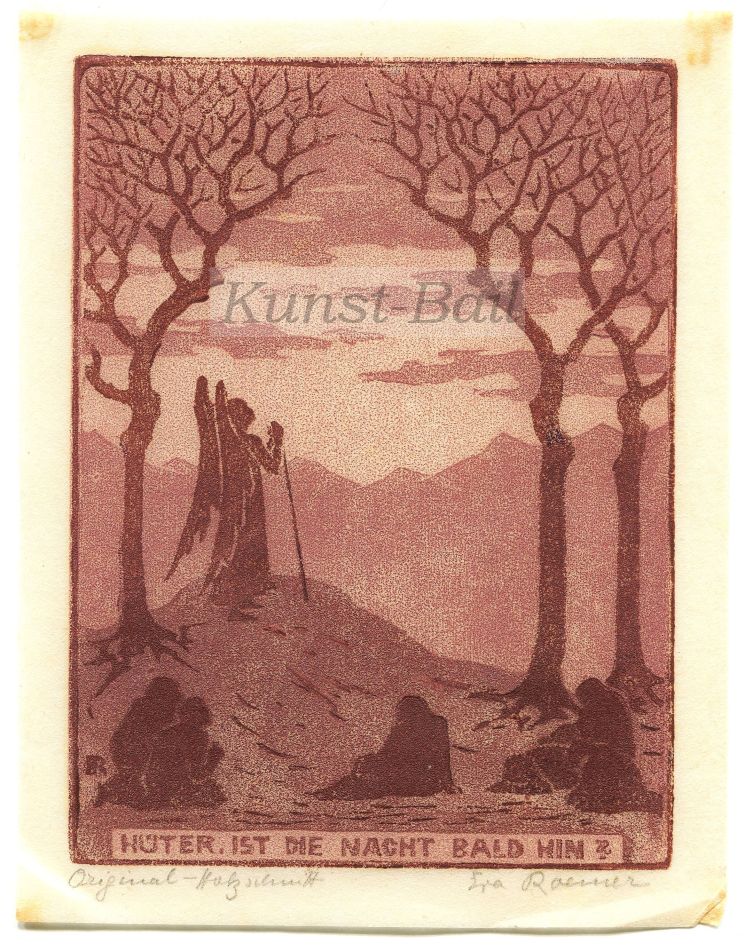 Eva Roemer, Hüter, ist die Nacht bald hin?, Farbholzschnitt, signiert