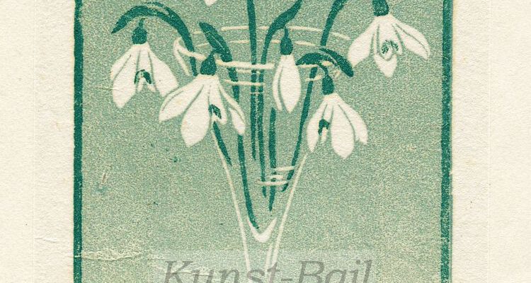 Eva Roemer, o.T. (Schneeglöckchen in Vase), Farbholzschnitt, signiert