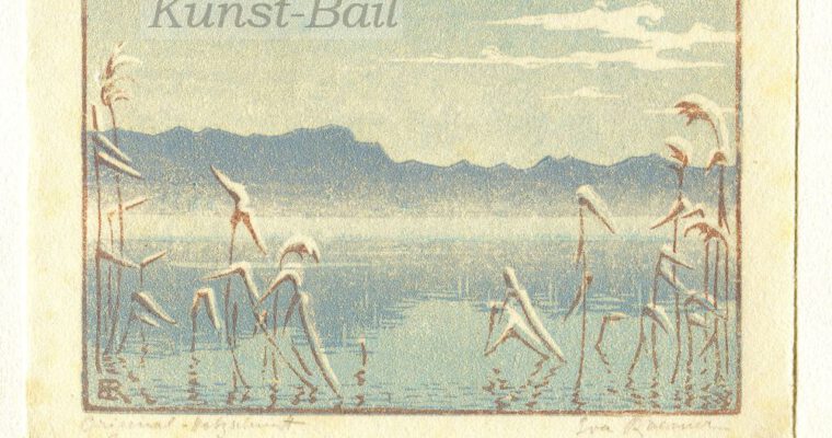 Eva Roemer, Wintertag am Starnberger See, Farbholzschnitt, signiert, bezeichnet