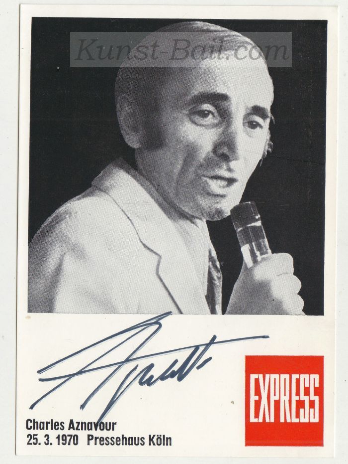 Charles Aznavour, Autogramm auf Autogrammkarte, Köln 1970-image