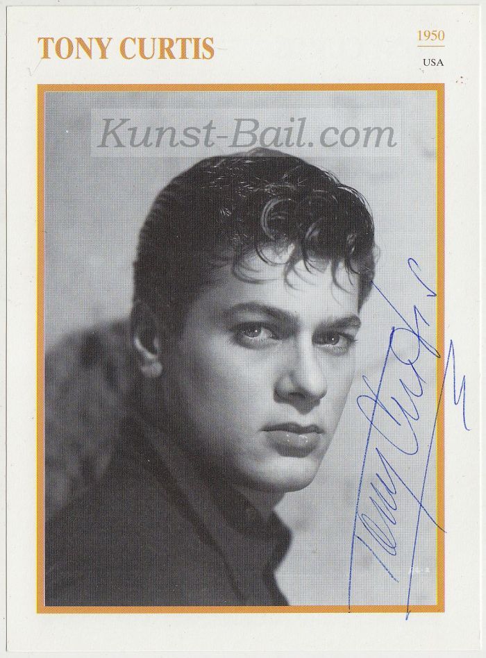 Tony Curtis, Autogramm auf Biographie-Karte von 1993-image