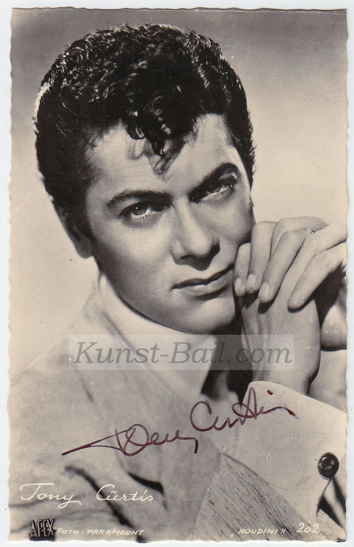 Tony Curtis, Autogramm auf Star-Poskarte, um 1960-image