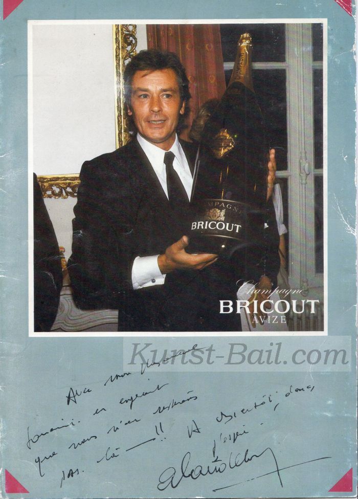 Alain Delon, Autogramm und mehrzeilige Widmung, um 1985-image