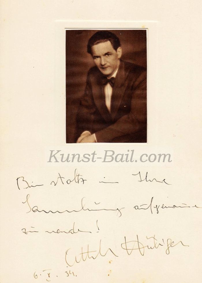 Attila Hörbiger, Widmung und Autogramm unter Foto auf Albumblatt, 1934-image