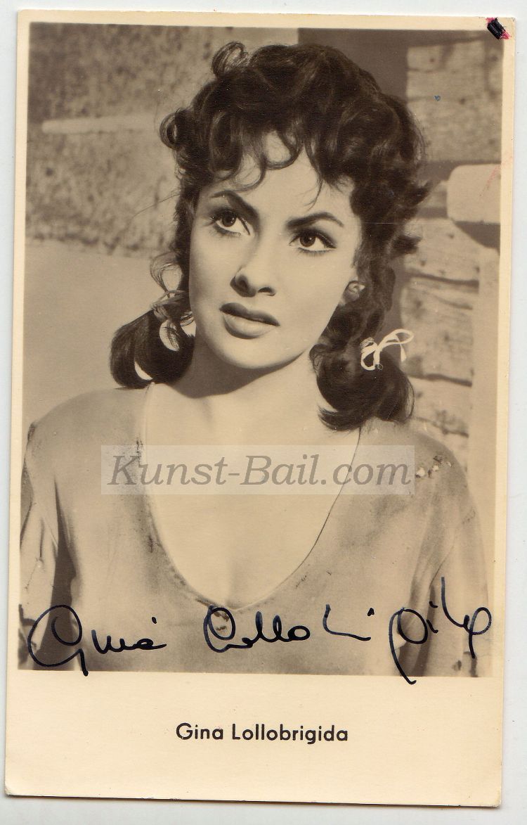 Gina Lollobrigida, Autogramm auf Postkarte-image