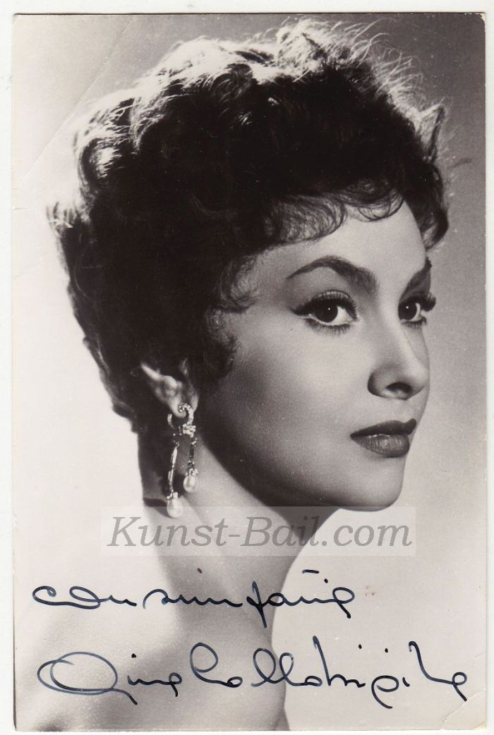 Gina Lollobrigida, Autogramm auf Postkarte-image