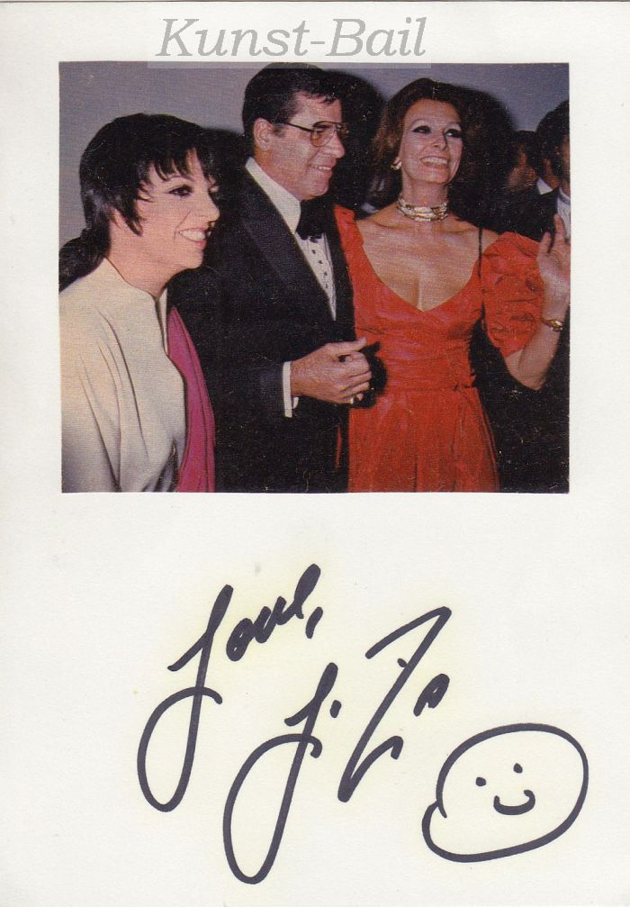 Liza Minelli, Autogramm unter montiertem Illustriertenfoto, um 1990-image