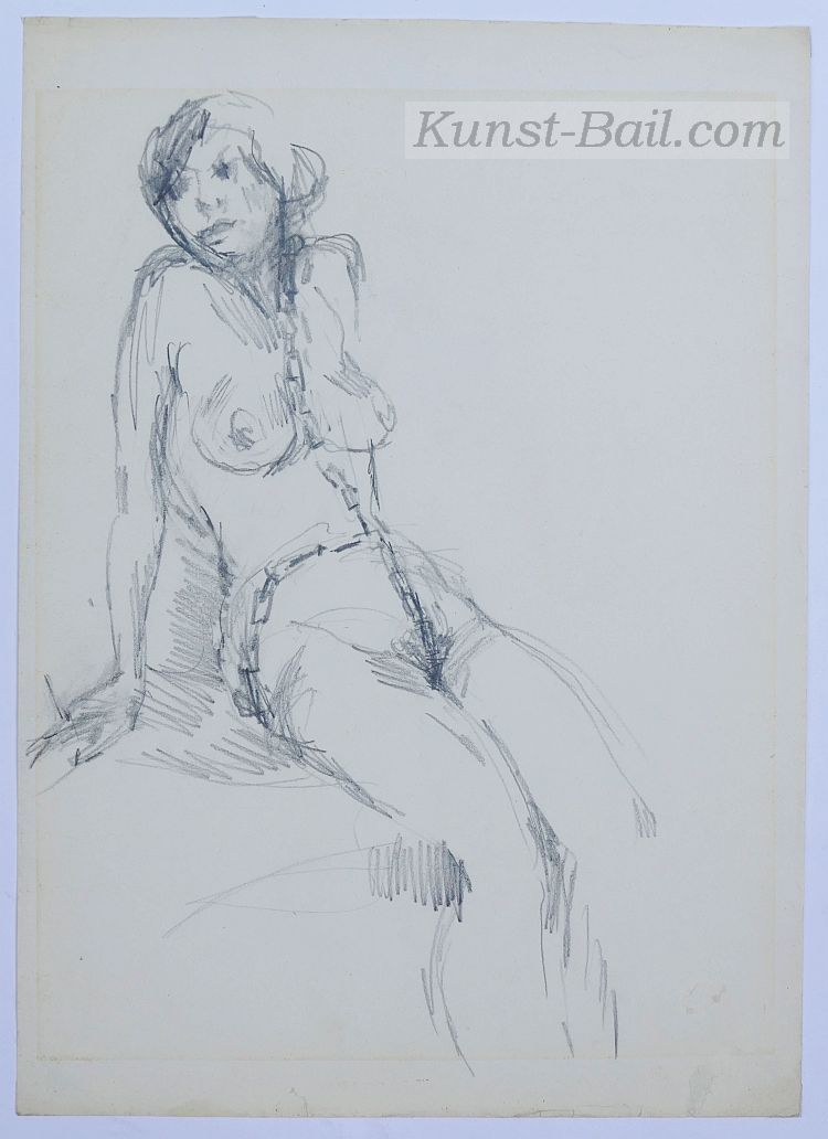 Alexander Maria Indrak, weiblicher Akt in Ketten, Bleistift auf Papier, nicht signiert, um 1960-image