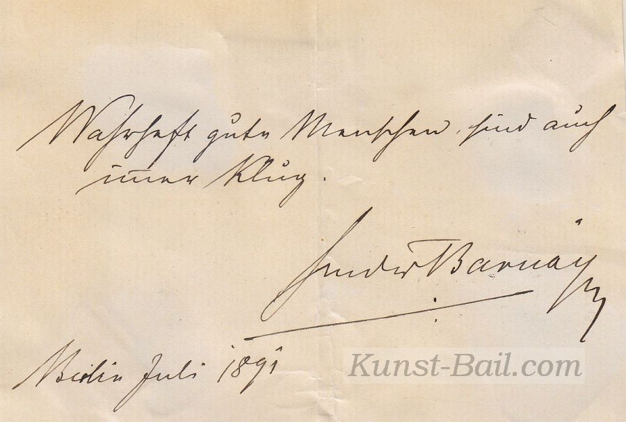 Ludwig Barnay, Albumblatt mit Widmung und Unterschrift, 1891-image