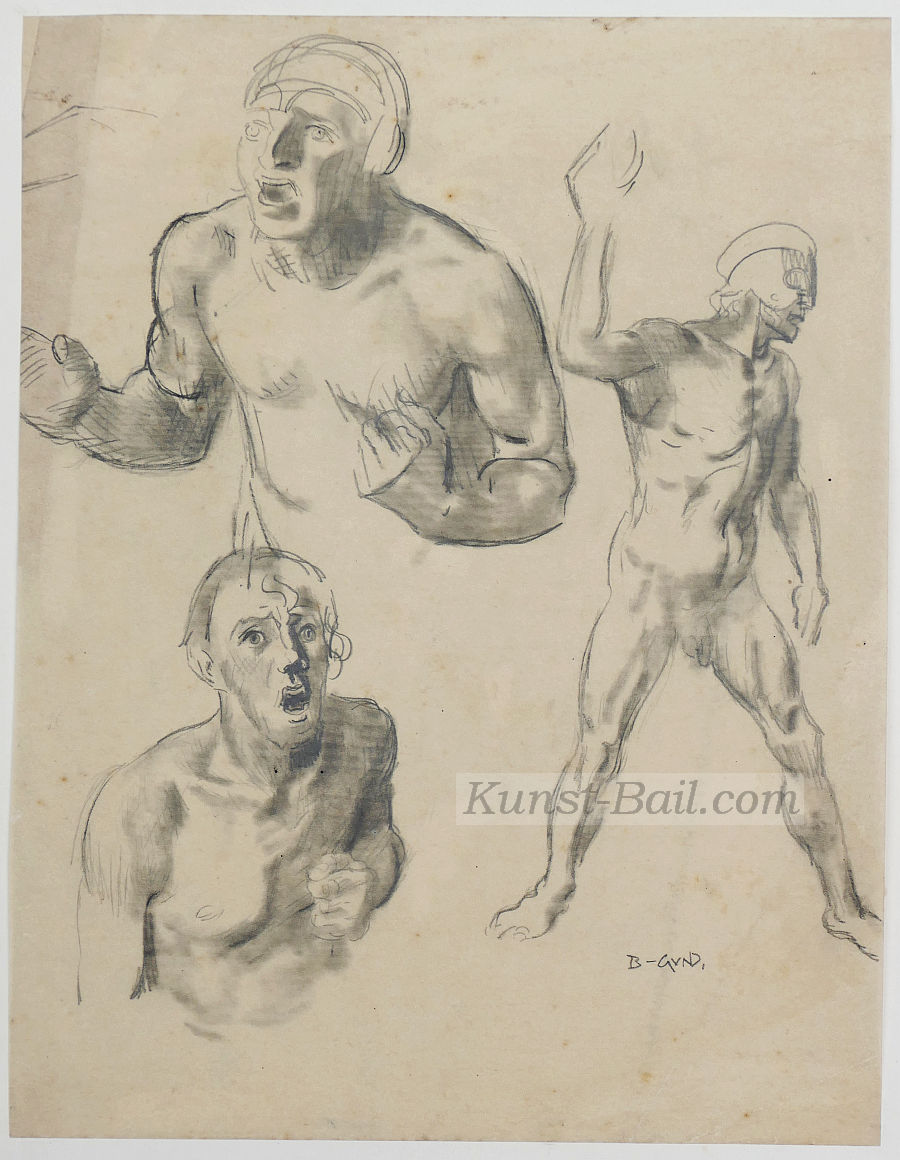Carl Johann Becker-Gundahl, Krieger-Studien, Bleistift, monogrammiert-image