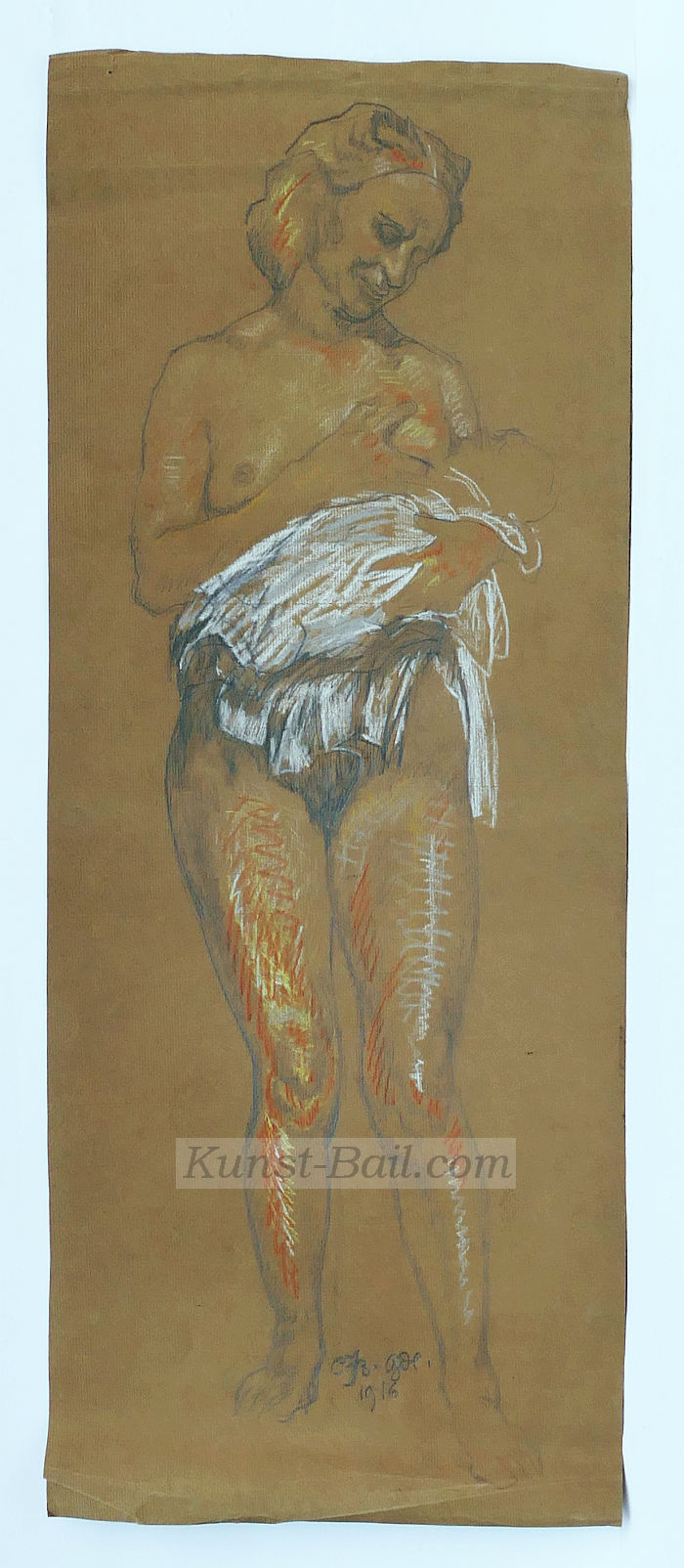 Carl Johann Becker-Gundahl, Stillende, Bleistift, Farbkreide, weissgehöht auf braunem Papier, monogrammiert, 1916-image