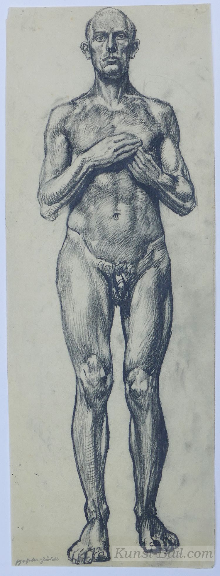 Carl Johann Becker-Gundahl, stehender Männerakt, Bleistift/Kohle, um 1910-image