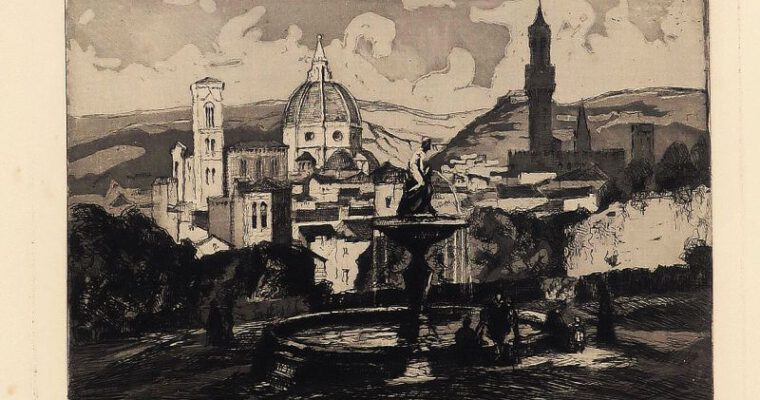 Herta Czoernig-Gobanz, Florenz vom Tivoli, Radierung, signiert, bezeichnet, um 1923