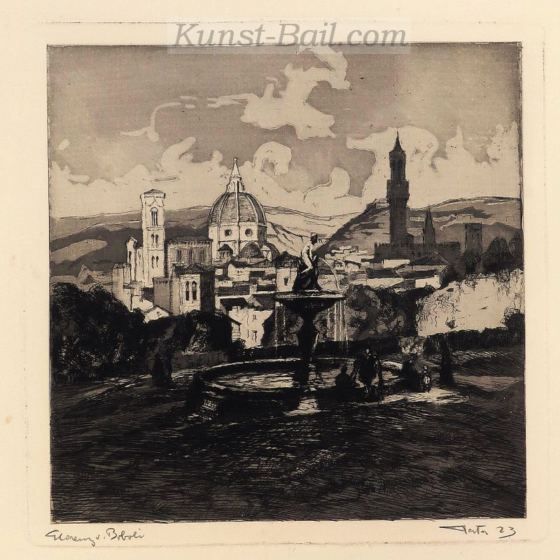 Herta Czoernig-Gobanz, Florenz vom Tivoli, Radierung, signiert, bezeichnet, um 1923-image