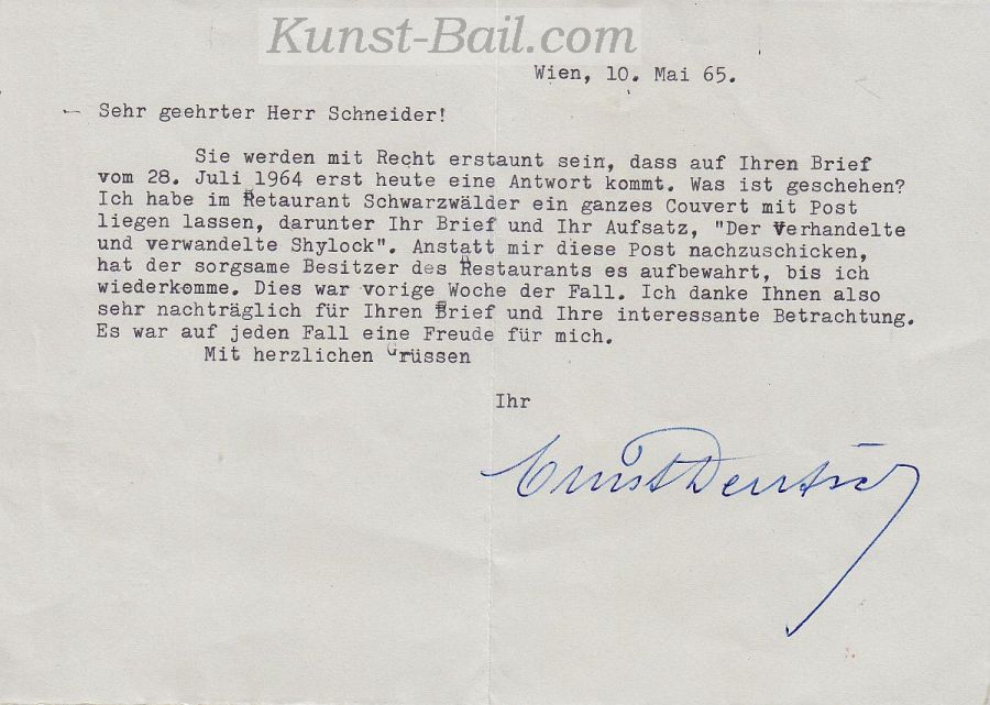 Ernst Deutsch, maschinengeschriebener Brief mit eigenhändiger Unterschrift, 1965-image