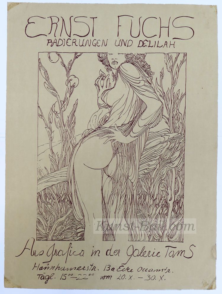 Ernst Fuchs, Radierungen und Delilah, Orig. Lithographie, Ausstellungsplakat, München, um 1970