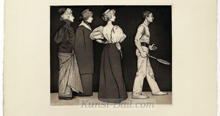 Eugen Kirchner, Die Tennisspieler, Originalradierung, um 1910