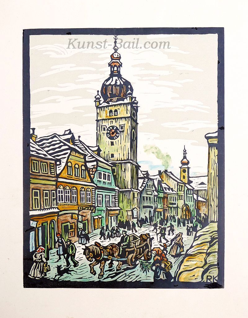 Reinhold Klaus, Waidhofen an der Ybbs, handkolorierter Holzschnitt, um 1920-image
