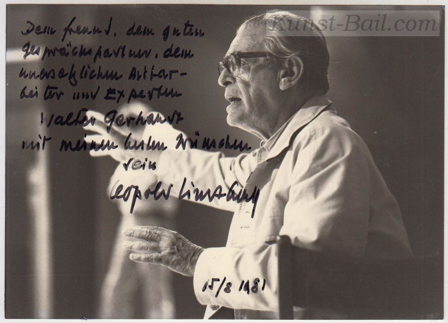 Leopold Lindtberg, 6-zeilige Widmung und Autogramm auf SW-Fotographie, 1981-image