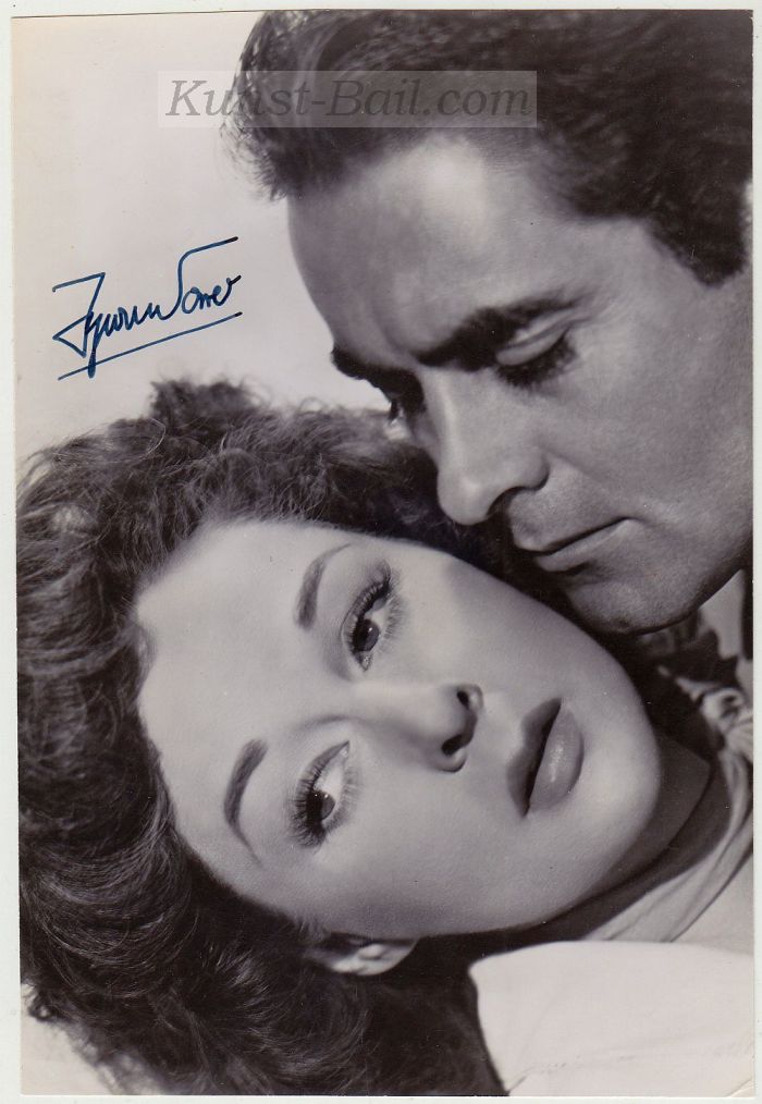 Tyrone Power, Autogramm auf einem Pressefoto von 1952-image