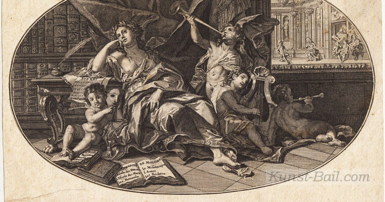 La Poesie, ovaler Kupferstich von Alexandre, Amsterdam um 1690