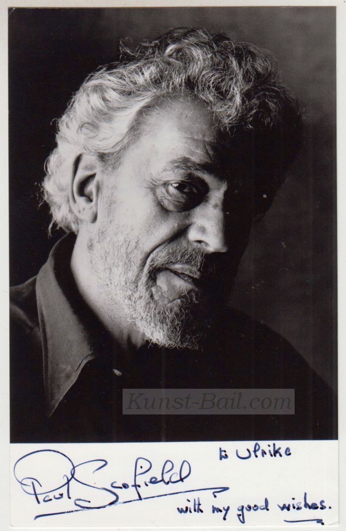 Paul Scofield, Autogramm mit Widmung auf Portraitfoto-image