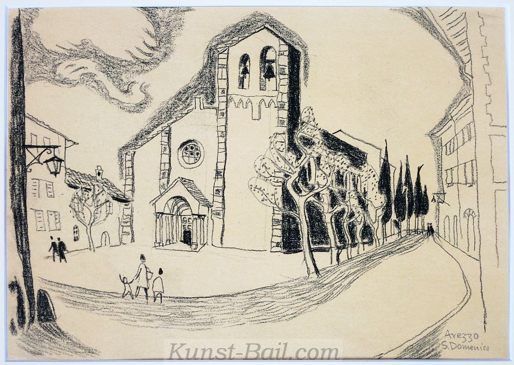 Richard Seewald zugeschrieben, Arezzo, San Domenico, Kohle auf Papier, bezeichnet, um 1972, nicht signiert-image