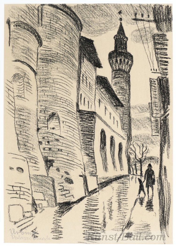 Richard Seewald zugeschrieben, Urbino, Palazzo…?, Kohle auf Papier, bezeichnet, um 1972, nicht signiert-image