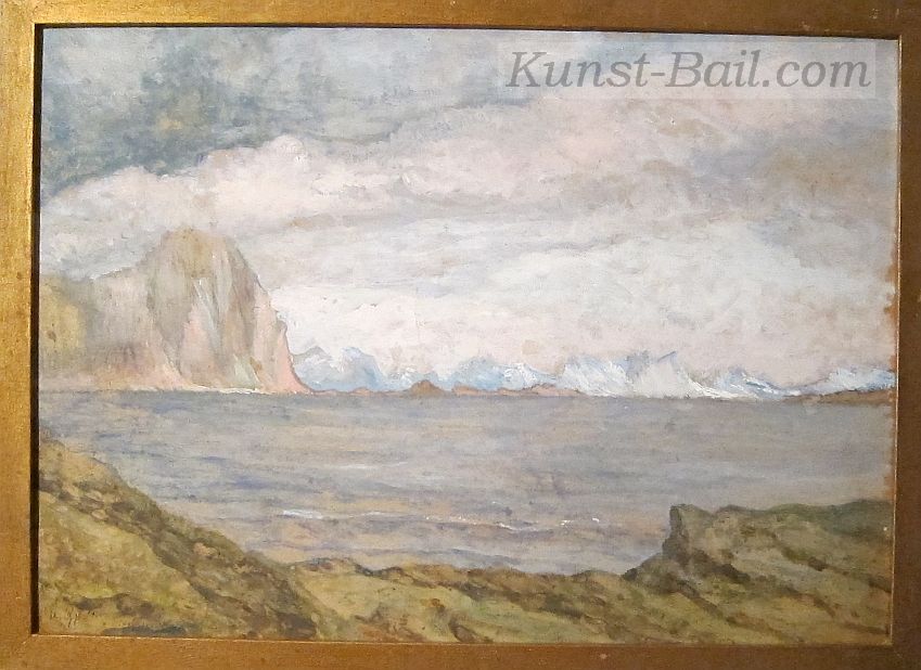 Unleserlich, Meereslandschaft mit Gletscher, Tempera auf Holz, unleserlich signiert, datiert 1906 (?)-image