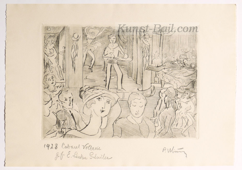 Paula Wimmer, 1928 Cabaret Voltaire, Radierung auf Bütten, signiert-image