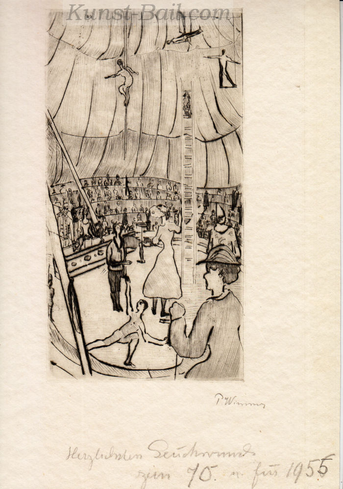 Paula Wimmer, o.T. (Im Zirkus, wohl Berlin 1926), Radierung, signiert, mit Widmung-image