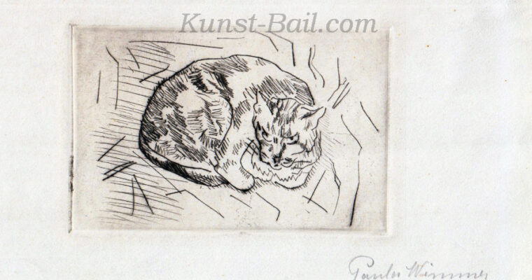 Paula Wimmer, Liegende Katze, Radierung, signiert