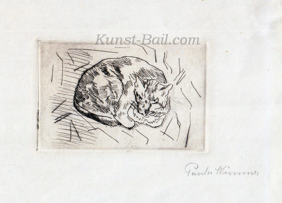 Paula Wimmer, Liegende Katze, Radierung, signiert-image
