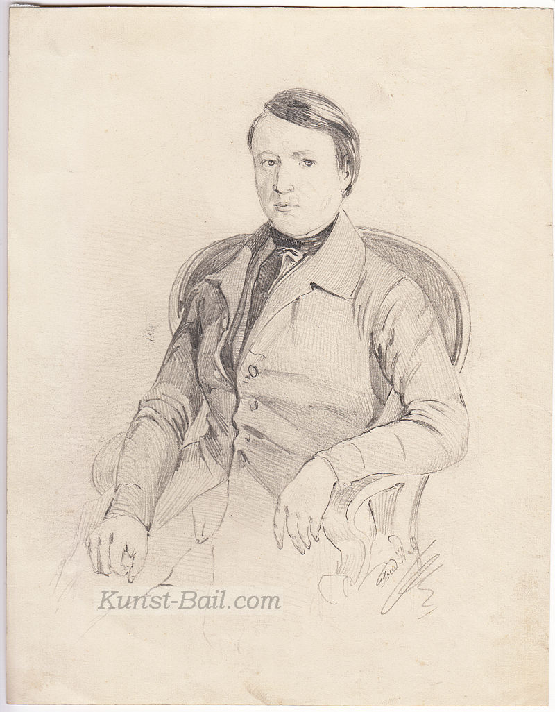 Friedrich Wolf, Portrait eines jungen Mannes, Bleistift, signiert, um 1850-image