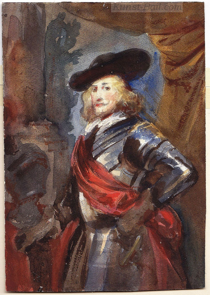 Carl von Blaas, nach Peter Paul Rubens, Portrait Erzherzog Ferdinand, 1635, Aquarell, Nachlasstempel-image