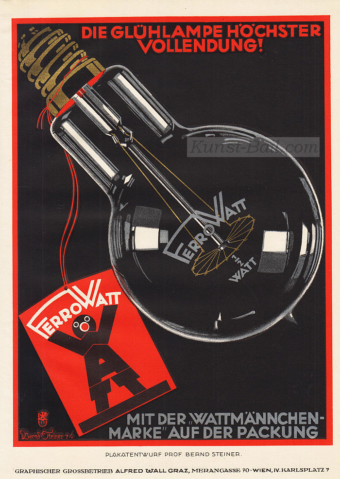 Werbegraphik: Ferro Watt - Die Glühlampe in höchster Vollendung! Kleinplakat, 1924-image