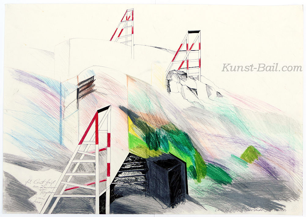 Ines Höllwarth, ….aus Raurieser Tagen, Mischtechnik (Tusche, Graphitstift, Farbstifte), signiert, 1977, mit Widmung-image