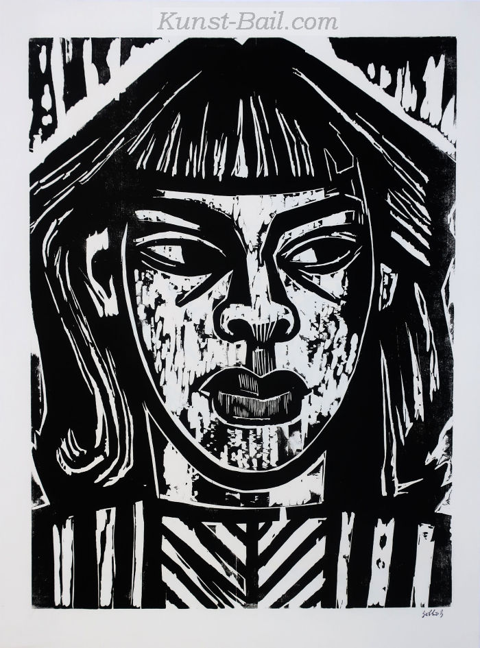 Karl Hubbuch, Myriam I, Holzschnitt, um 1950, Stempelsignatur, Nachlassstempel-image